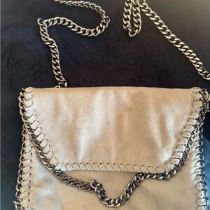 Elegant Chain-Trimmed Tan Crossbody Bag